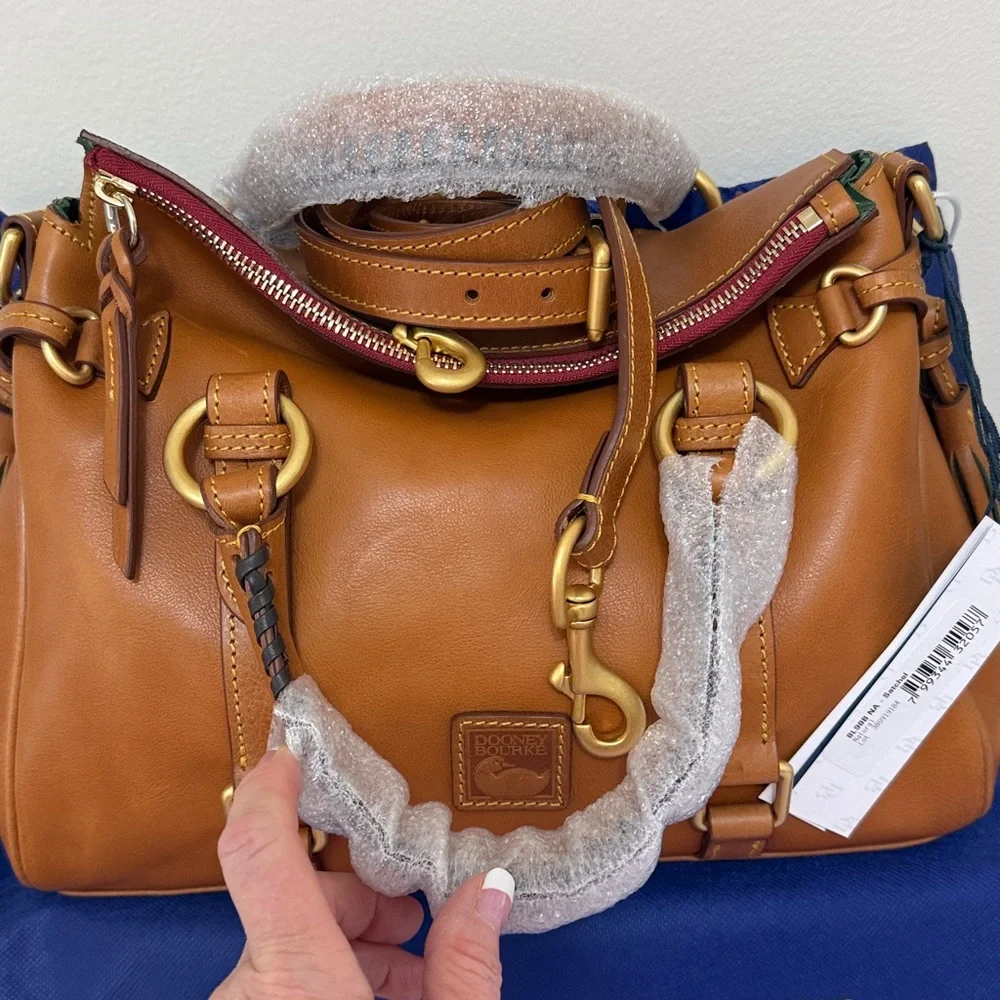 Dooney & Bourke Caramel Leather Satchel with Tassel - Picture 2 of 13